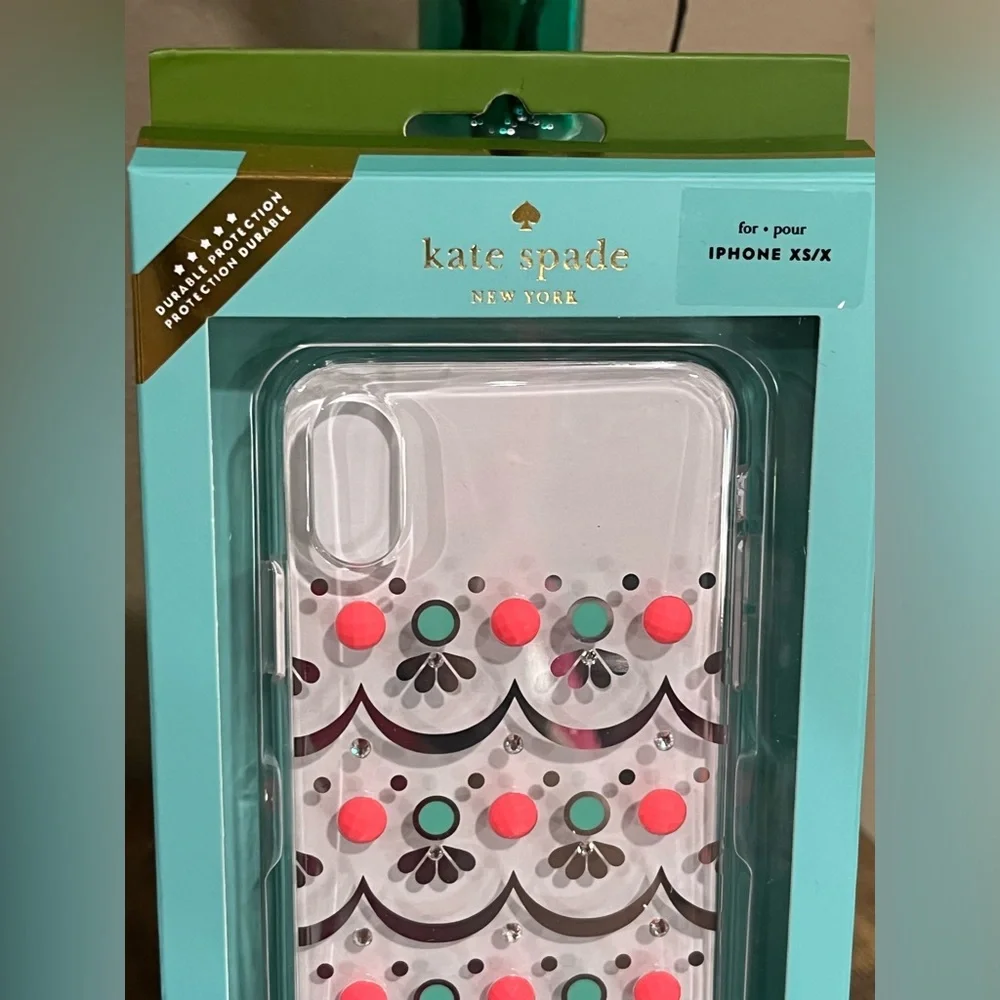 kate spade iPhone Case with Coral Pink & Teal Dot Accents, for iPhone Xs/X, new!